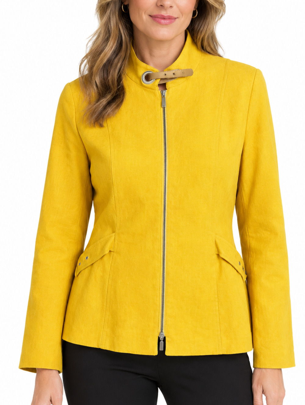 Marina Rinaldi Sport Jacket Mustard Yellow Cotton Long Sleeve Lined Zip Front 25